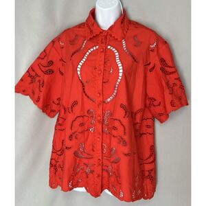 Zaco Women's  Crochet Shirt Top Blouse Size Small / Au 8 Red Button Down